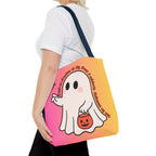 Kawaii Ghost Tote Bag, Pastel Halloween Trick or Treat Bag, Cute Spooky Aesthetic Tote, Pink Orange Ghost Shopper, Fun Halloween Gift