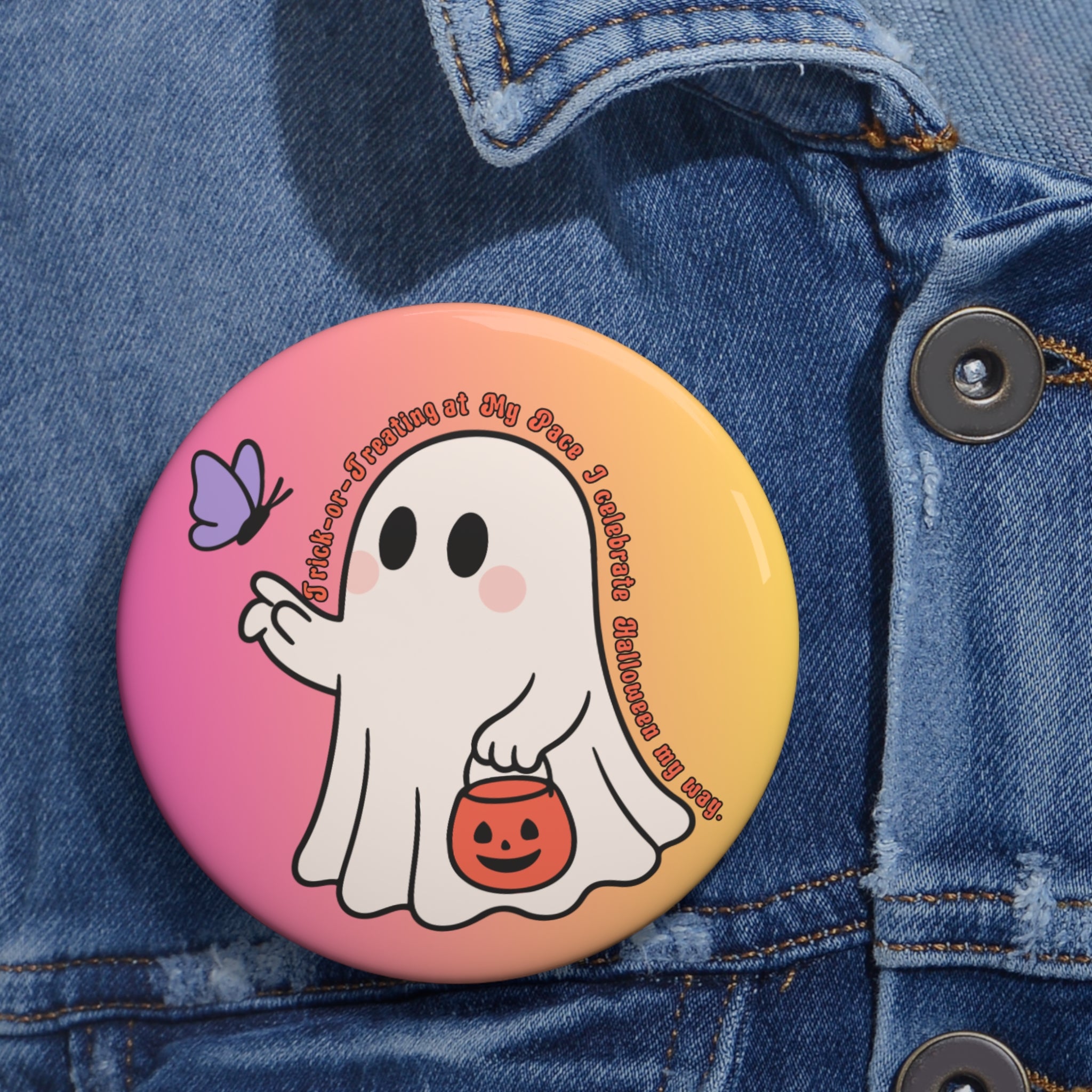 Neurodivergent-Trick-or-Treating at My Pace, Cute Ghost Halloween Badge