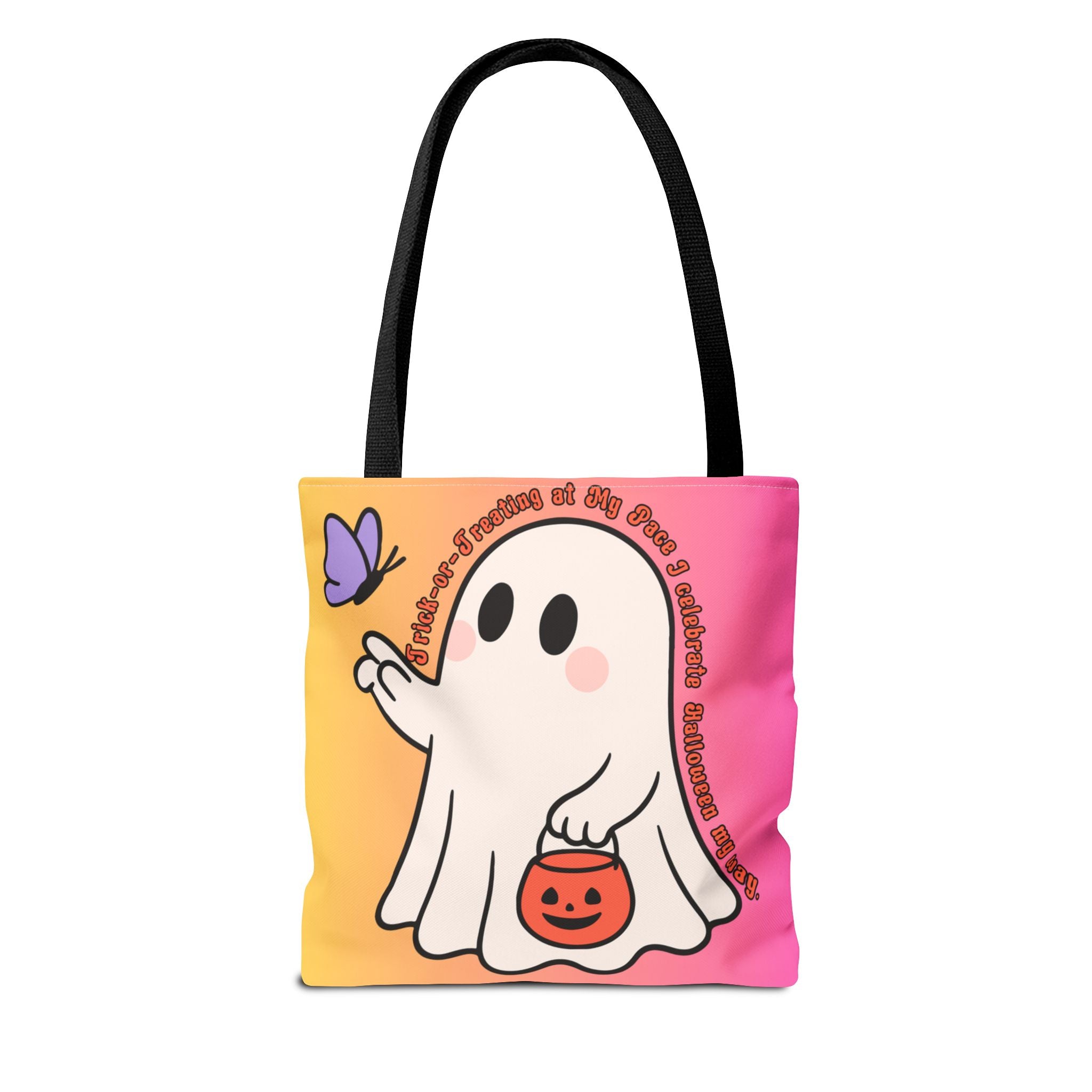 Kawaii Ghost Tote Bag, Pastel Halloween Trick or Treat Bag, Cute Spooky Aesthetic Tote, Pink Orange Ghost Shopper, Fun Halloween Gift