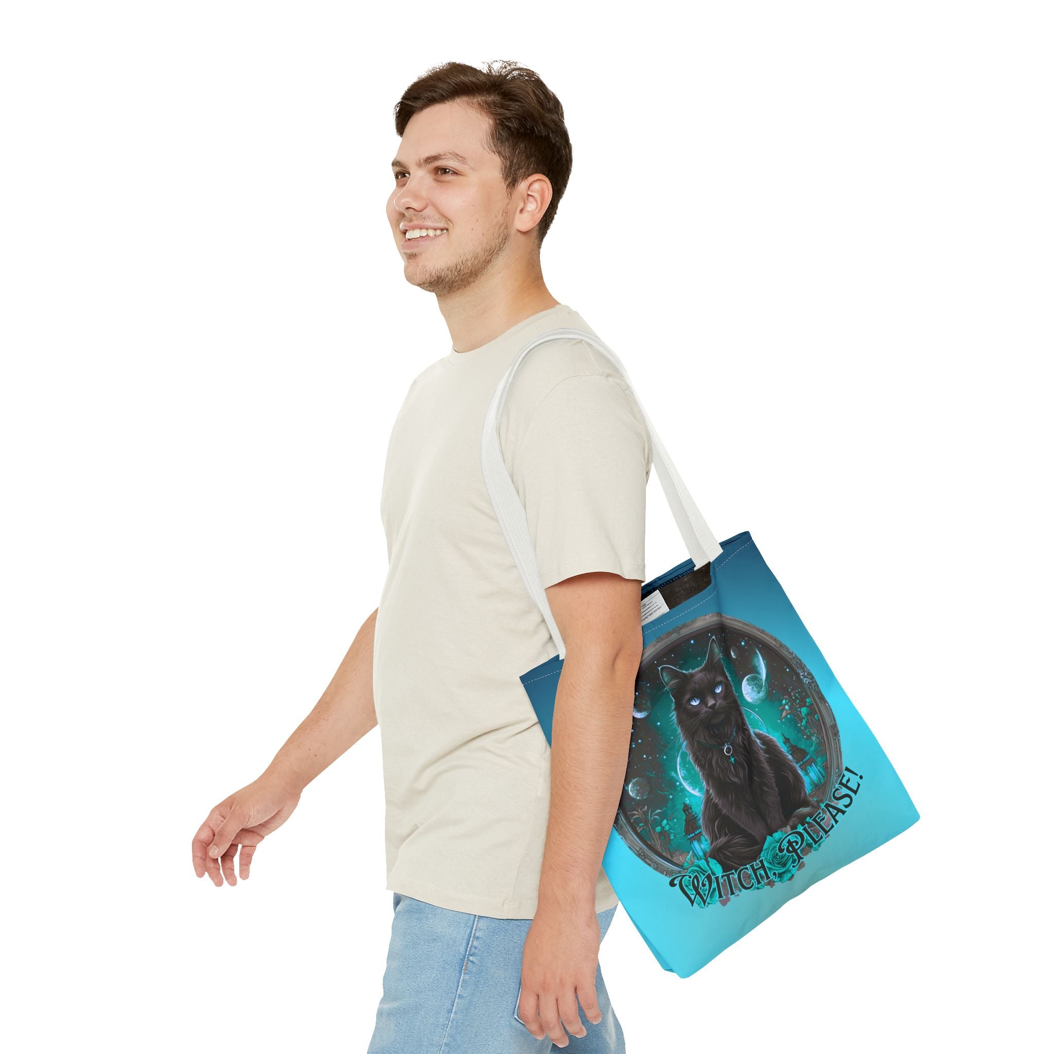 Witch Please Tote Bag – Gothic Black Cat, Spooky Moon Phases, Witchy Aesthetic Shopper