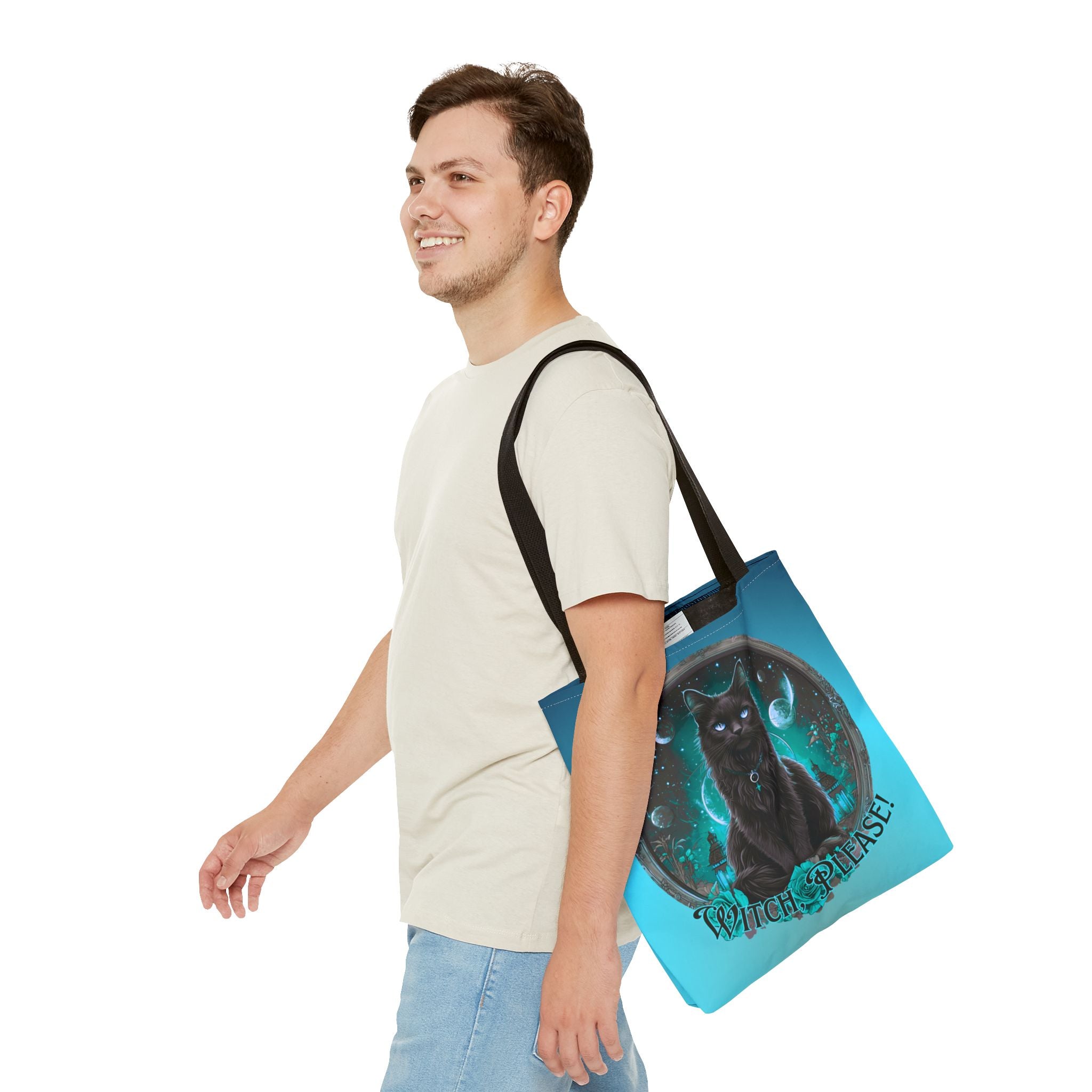 Witch Please Tote Bag – Gothic Black Cat, Spooky Moon Phases, Witchy Aesthetic Shopper