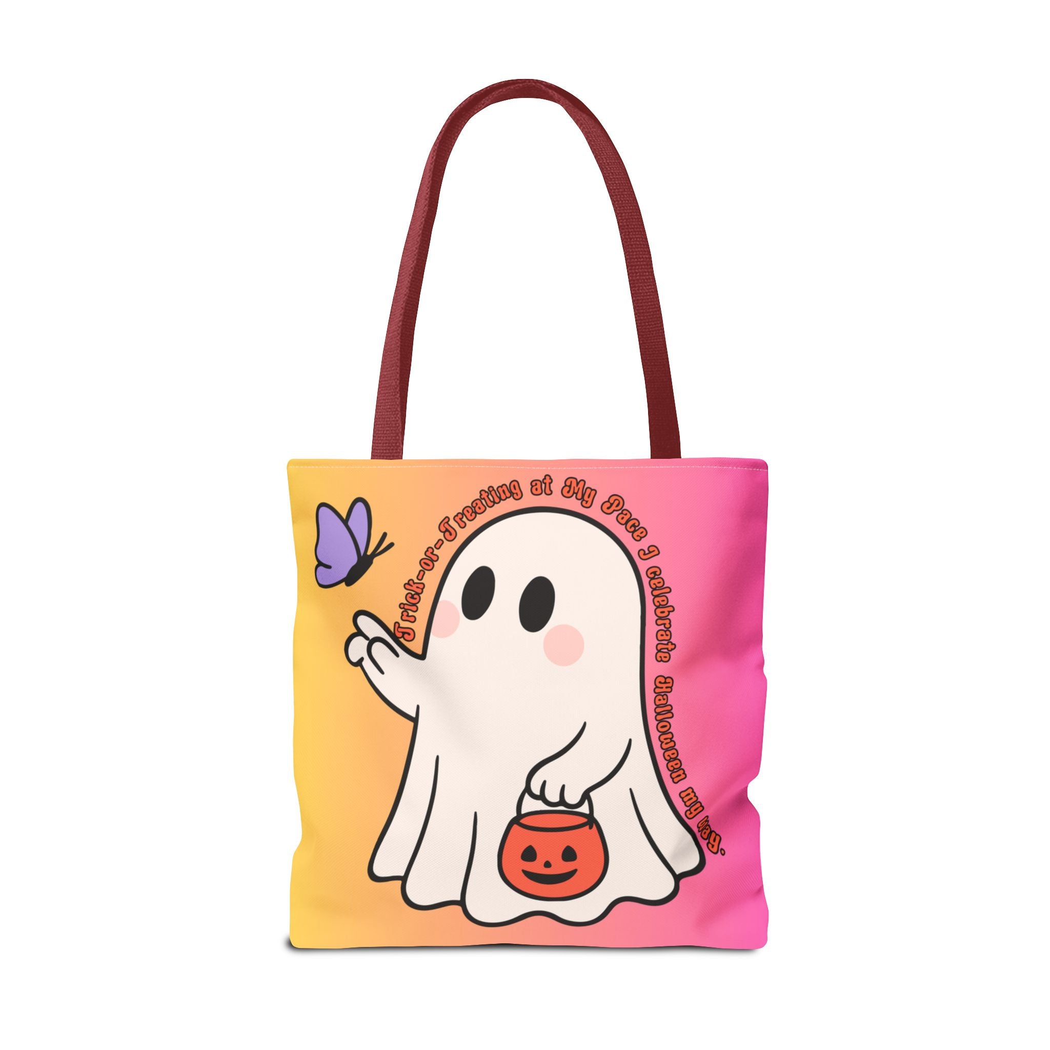 Kawaii Ghost Tote Bag, Pastel Halloween Trick or Treat Bag, Cute Spooky Aesthetic Tote, Pink Orange Ghost Shopper, Fun Halloween Gift