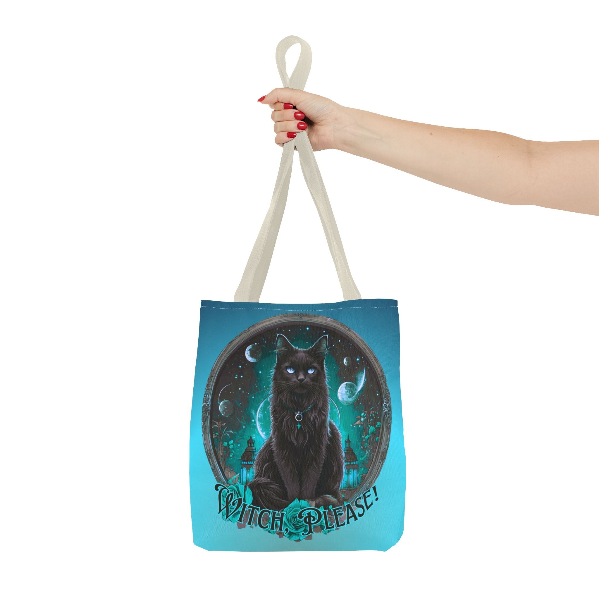 Witch Please Tote Bag – Gothic Black Cat, Spooky Moon Phases, Witchy Aesthetic Shopper