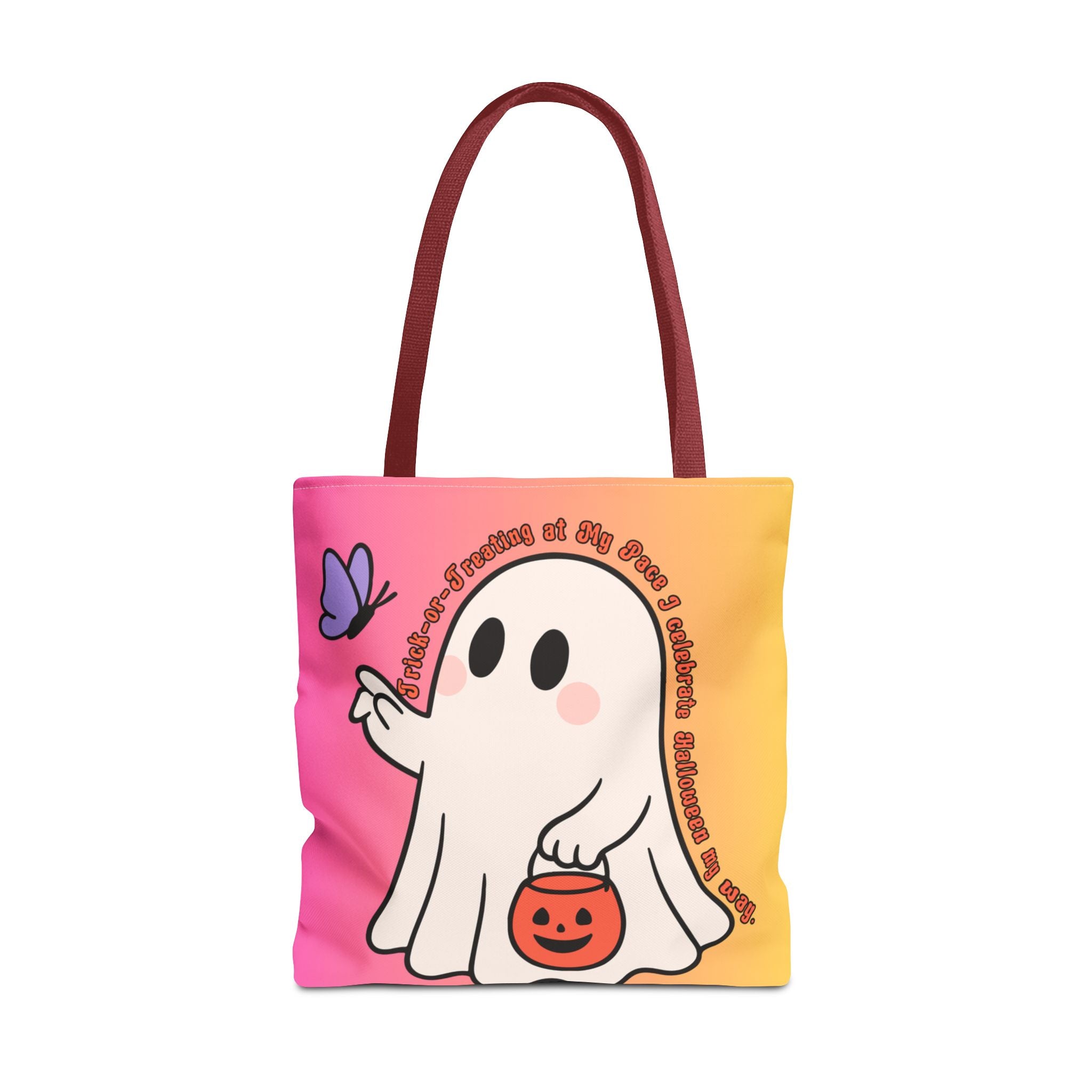 Kawaii Ghost Tote Bag, Pastel Halloween Trick or Treat Bag, Cute Spooky Aesthetic Tote, Pink Orange Ghost Shopper, Fun Halloween Gift