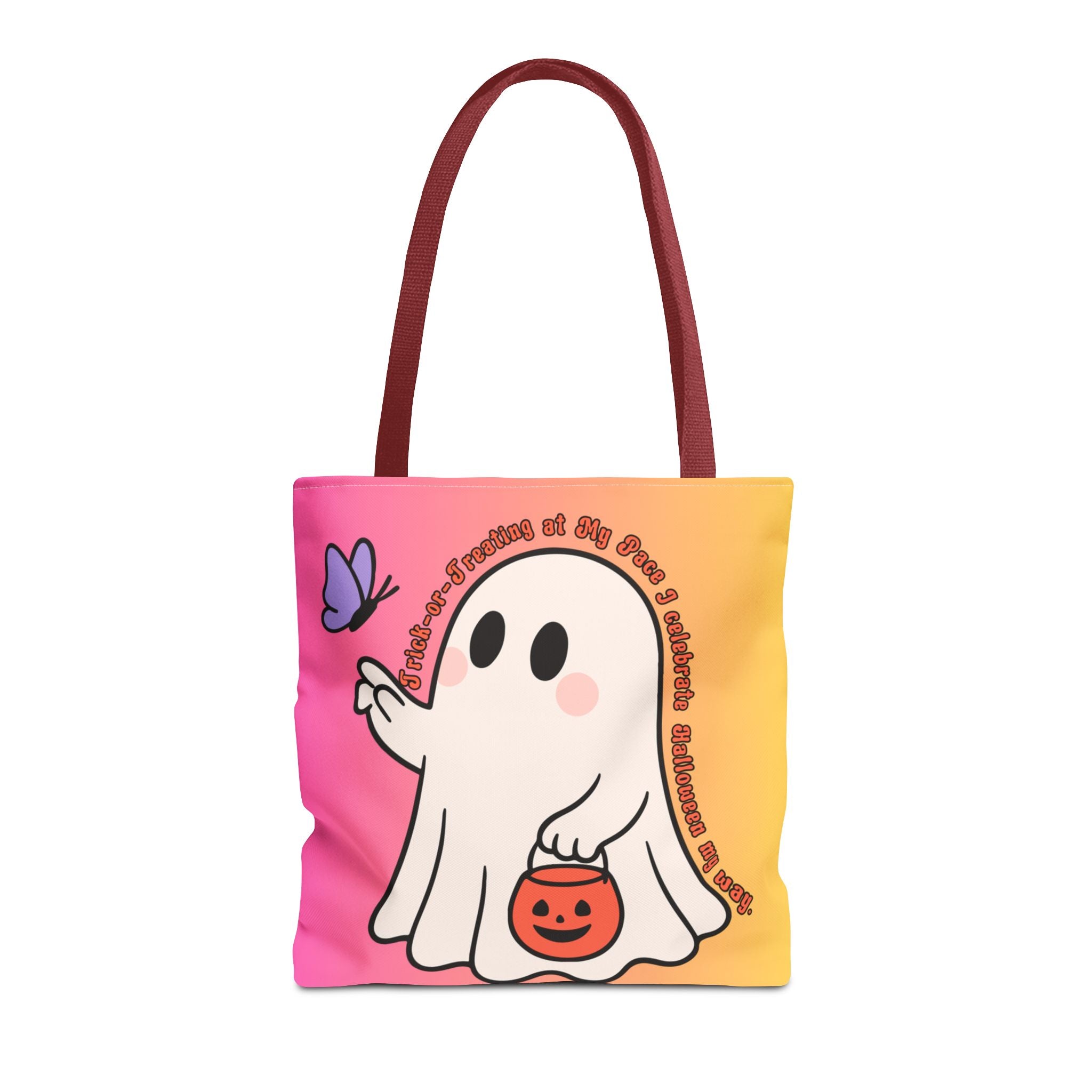 Kawaii Ghost Tote Bag, Pastel Halloween Trick or Treat Bag, Cute Spooky Aesthetic Tote, Pink Orange Ghost Shopper, Fun Halloween Gift
