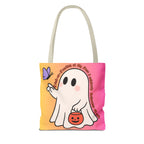 Kawaii Ghost Tote Bag, Pastel Halloween Trick or Treat Bag, Cute Spooky Aesthetic Tote, Pink Orange Ghost Shopper, Fun Halloween Gift