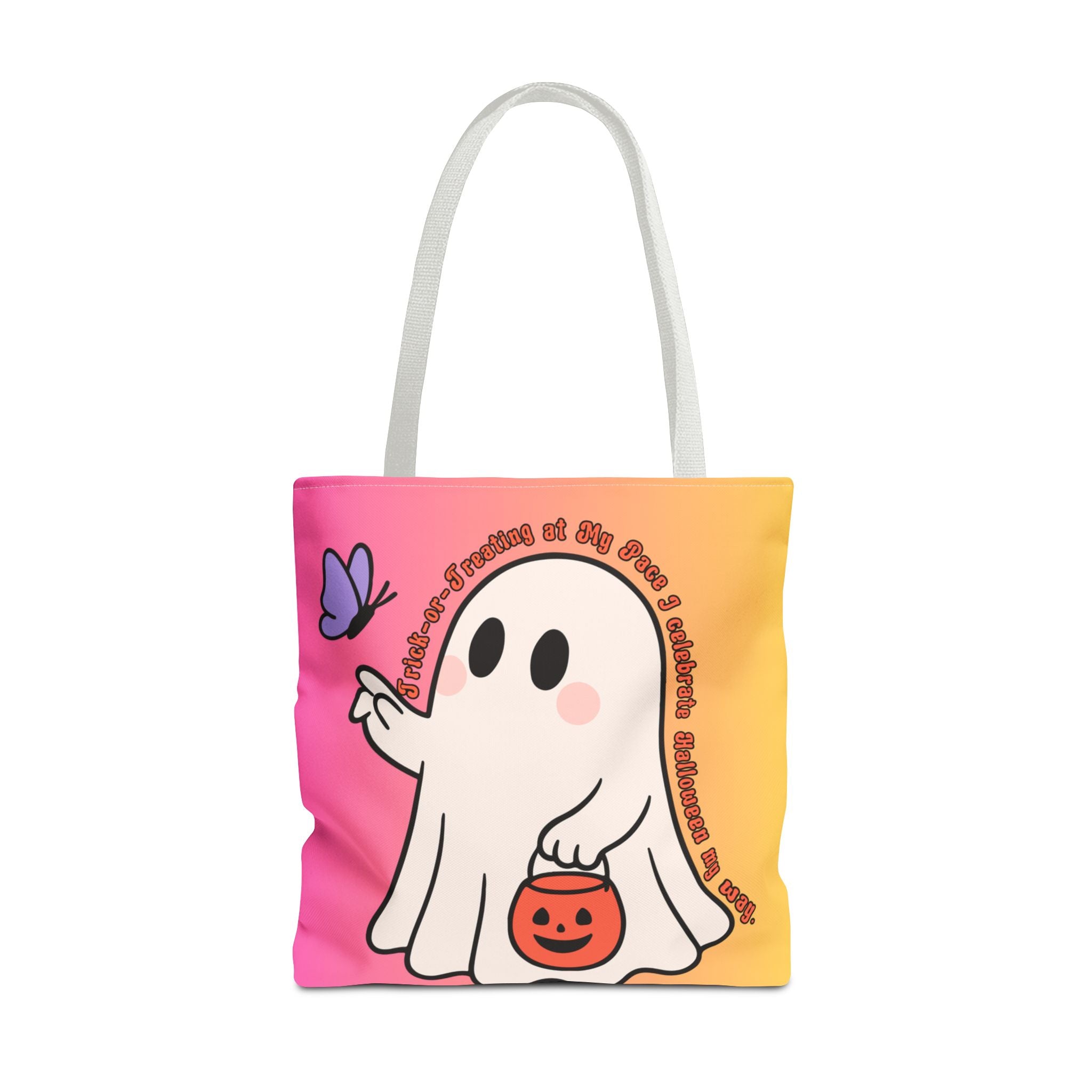 Kawaii Ghost Tote Bag, Pastel Halloween Trick or Treat Bag, Cute Spooky Aesthetic Tote, Pink Orange Ghost Shopper, Fun Halloween Gift