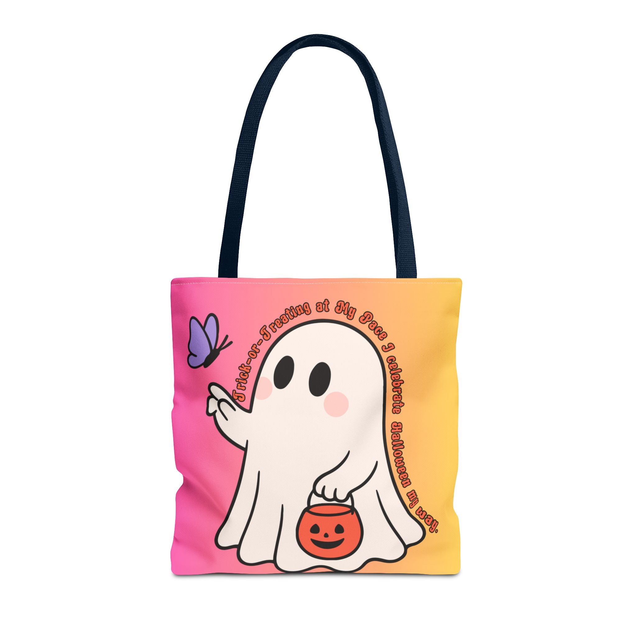 Kawaii Ghost Tote Bag, Pastel Halloween Trick or Treat Bag, Cute Spooky Aesthetic Tote, Pink Orange Ghost Shopper, Fun Halloween Gift