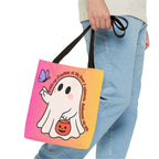 Kawaii Ghost Tote Bag, Pastel Halloween Trick or Treat Bag, Cute Spooky Aesthetic Tote, Pink Orange Ghost Shopper, Fun Halloween Gift