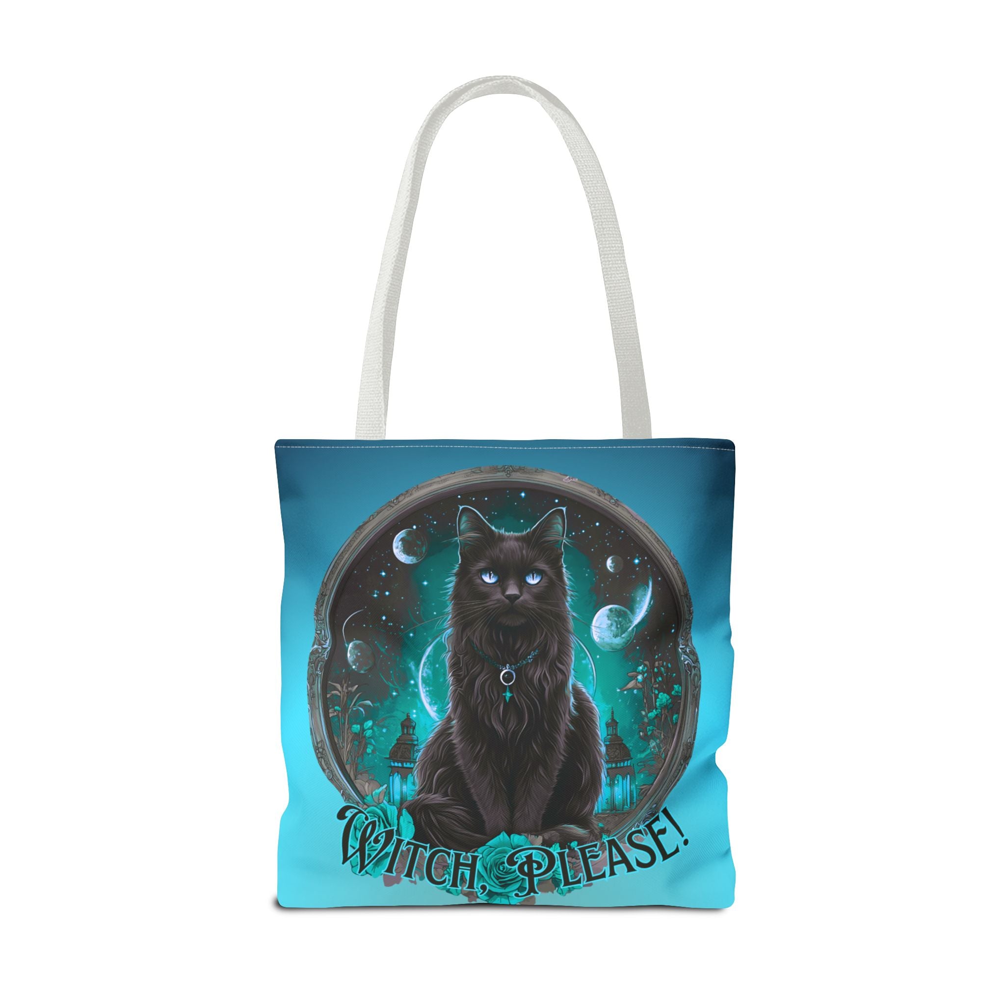 Witch Please Tote Bag – Gothic Black Cat, Spooky Moon Phases, Witchy Aesthetic Shopper