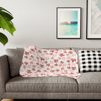 Cosy Autumn Sherpa Blanket – Maple Leaf & Berry Design in Seasonal Hues